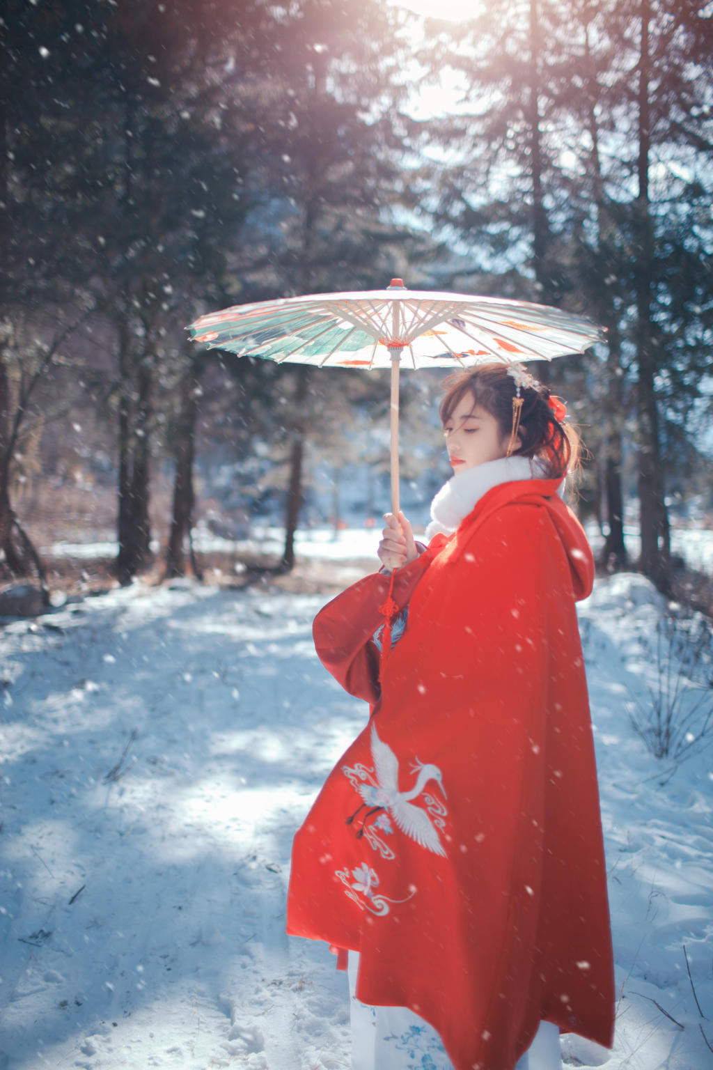 雪地里悠闲漫步的红色古装美女森系唯美个性写真集(3)