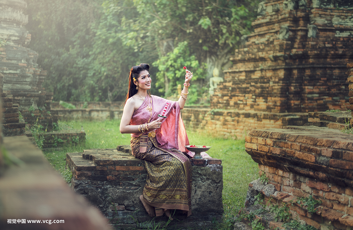 Beautiful Thai Girl in Traditional Dress Costume